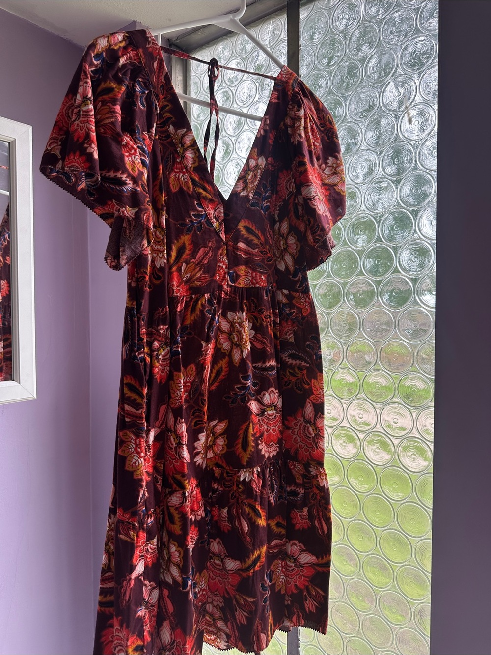 Old Navy Burgundy Floral V-Neck Midi Dress